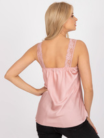 Brudnoróżowy damski top z imitacji satyny z koronką OCH BELLA