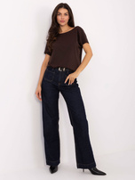 Czekoladowy t-shirt z dekoltem na plecach  BASIC FEEL GOOD