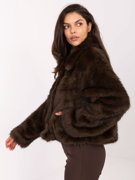Ciemnobrązowa futrzana kurtka z podszewką RUE PARIS