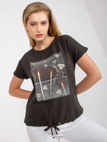 Khaki bawełniany t-shirt plus size z nadrukiem 