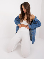 Hurt Ecru prążkowane legginsy basic z bawełny 