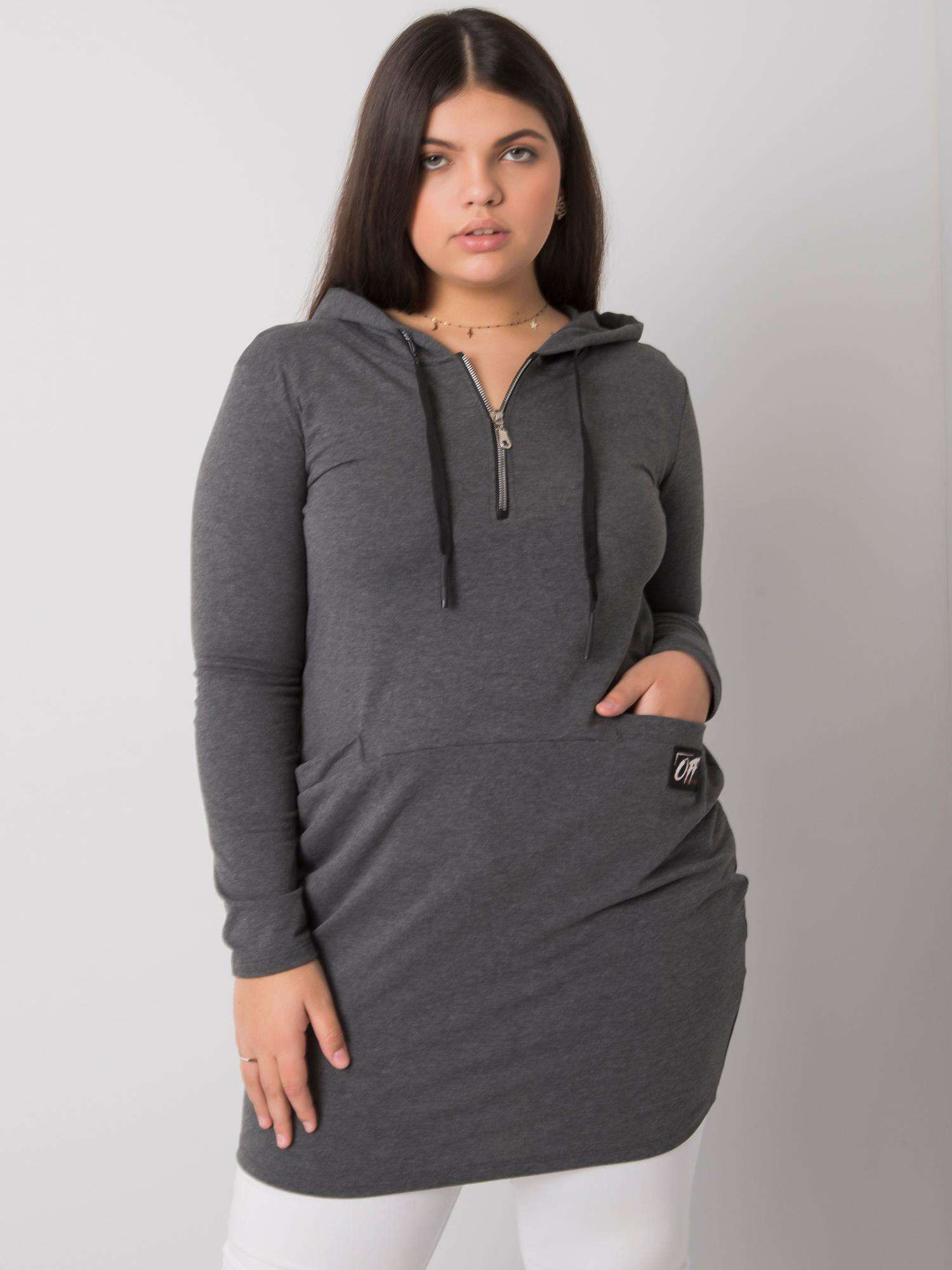 Ciemnoszara bawełniana tunika plus size z kapturem Kierra