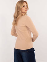 Hurt Camelowa bluzka longsleeve ze wstawkami w panterkę