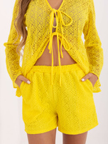 Żółty ażurowy komplet z szortami