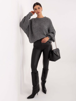 Ciemnoszary damski sweter z okrągłym dekoltem 