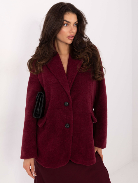 Bordowy płaszcz z guzikami na rękawach RUE PARIS