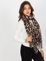 Hurt Beżowo-czarny szal damski w cętki