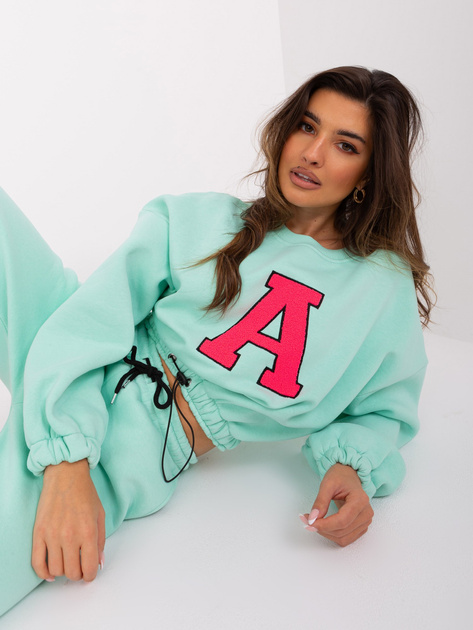 Hurt Miętowo-fluo różowy komplet dresowy z literą A