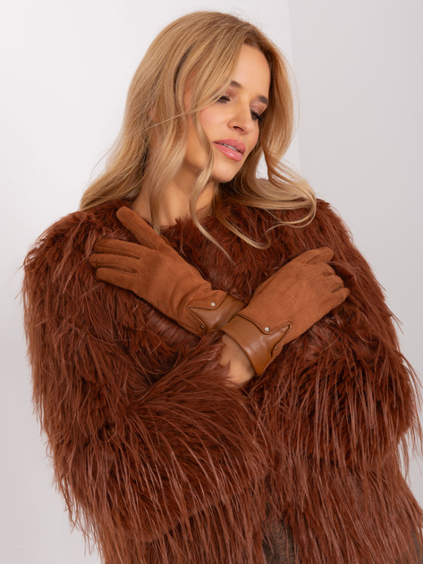 Hurt Jasnobrązowe eleganckie rękawiczki damskie