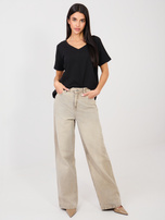 Czarny t-shirt basic z dekoltem V RUE PARIS 