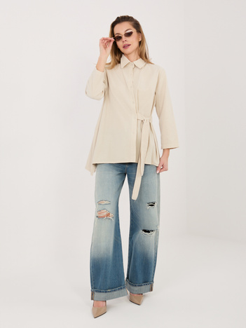 Beżowa asymetryczna koszula z sztruksu RUE PARIS