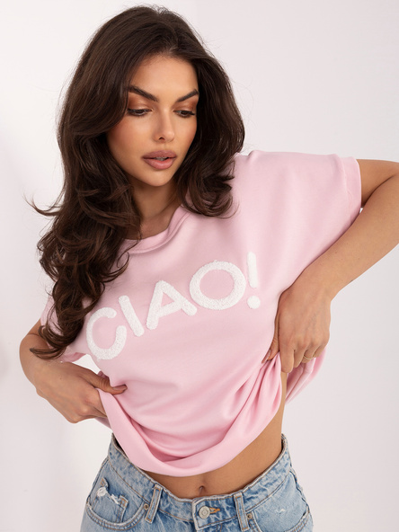 Jasnoróżowa bluzka z wypukłym napisem RUE PARIS