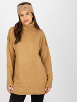Großhandel Camelowy lockerer Pullover mit hohem Kragen RUE PARIS.