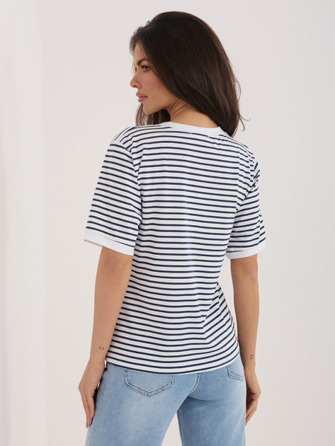 Biało-granatowy damski t-shirt z bawełny RUE PARIS