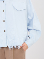 Jasnoniebieska jeansowa kurtka z kołnierzykiem RUE PARIS 