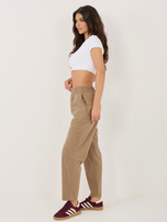 Ciemnobeżowe sztruksowe spodnie bez zapięcia RUE PARIS 