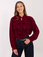 Burgundowa koszula z wiązaniem przy dekolcie 