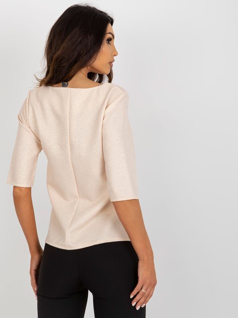 Hurt Beżowa błyszcząca bluzka wizytowa z krótkim rękawem