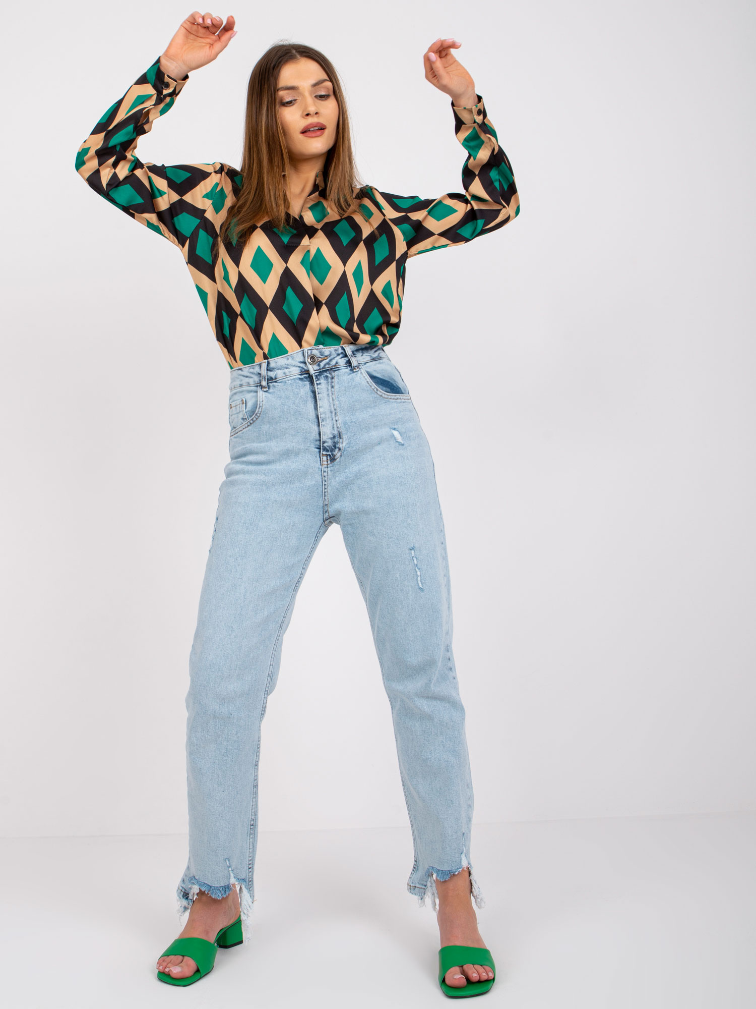 Green and beige blouse with Amaya prints