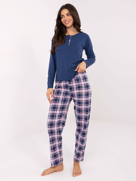 Ciemnoniebieska piżama ze spodniami w kratę