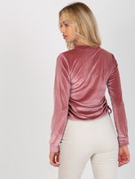 Hurt Brudnoróżowa krótka bluzka welurowa z okrągłym dekoltem