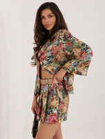 Zielone garniturowe spódnico-szorty w kwiaty