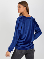 Hurt Kobaltowa welurowa bluza bez kaptura z dekoltem w serek