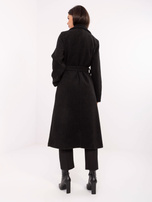 Czarny damski płaszcz boucle z kieszeniami 