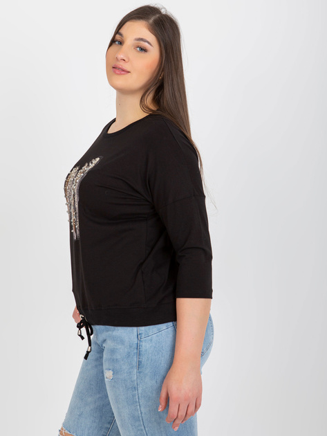 Hurt Czarna bluzka plus size z błyszczącym printem