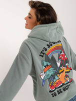 Hurtownia Pistacjowa damska bluza kangurka z nadrukami SUBLEVEL