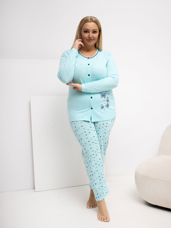 Miętowa dwuczęściowa piżama plus size ze spodniami