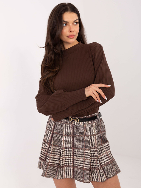 Czekoladowa bluzka basic z bufiastym rękawem RUE PARIS