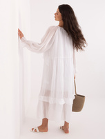 Biała midi sukienka z wiązaniem przy dekolcie