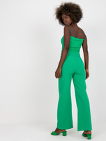 Zielone szerokie spodnie z materiału z wysokim stanem