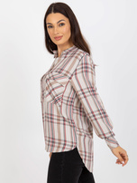 Hurtownia Jasnobeżowa damska koszula w kratę z wiskozy 