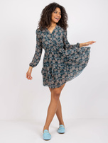 Zielona wzorzysta sukienka z falbaną Kim OCH BELLA