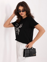 Czarny bawełniany t-shirt z haftem