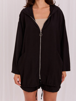 Schwarzer Reißverschluss-Pullover mit Kordelzug RUE PARIS.