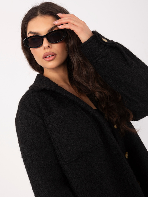 Czarna damska kurtka z dzianiny barankowej RUE PARIS