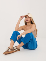 Kobaltowe sztruksowe spodnie od kompletu RUE PARIS 