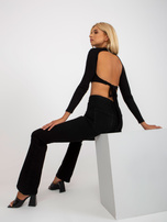 Hurt Czarna prążkowana bluzka basic z wiązaniem RUE PARIS 