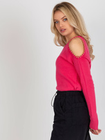 Hurt Fuksjowy sweter z odkrytymi ramionami i ściągaczami
