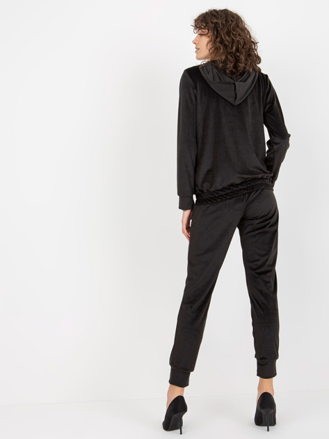 Hurt Czarny damski komplet welurowy z bluzą rozpinaną