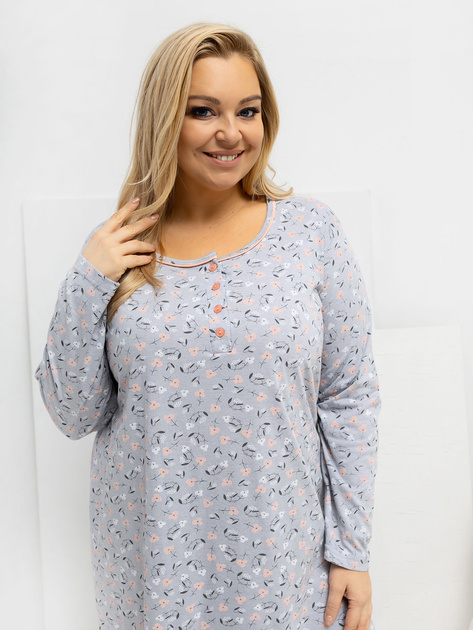 Szara nocna koszula plus size w kwiaty