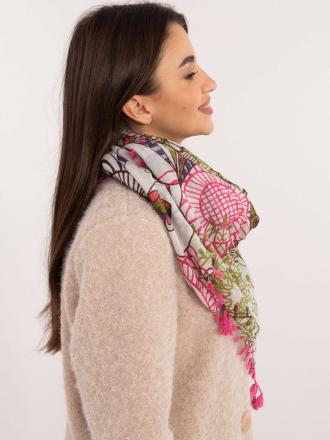 Hurtownia Różowo-ecru damska chusta z frędzlami