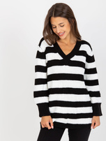 Hurt Weiß-schwarzer längerer Oversize-Pullover mit Wolle RUE PARIS.
