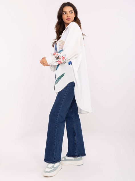 Hurtownia Ecru długa koszula rozpinana z kołnierzykiem