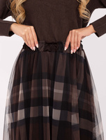 Czarno-brązowa midi spódnica w kratę  