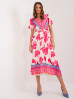 Hurt Różowo-beżowa sukienka damska w kolorowe wzory