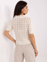 Hurt Jasnobeżowy ażurowy sweter z krótkim rękawem BASIC FEEL GOOD